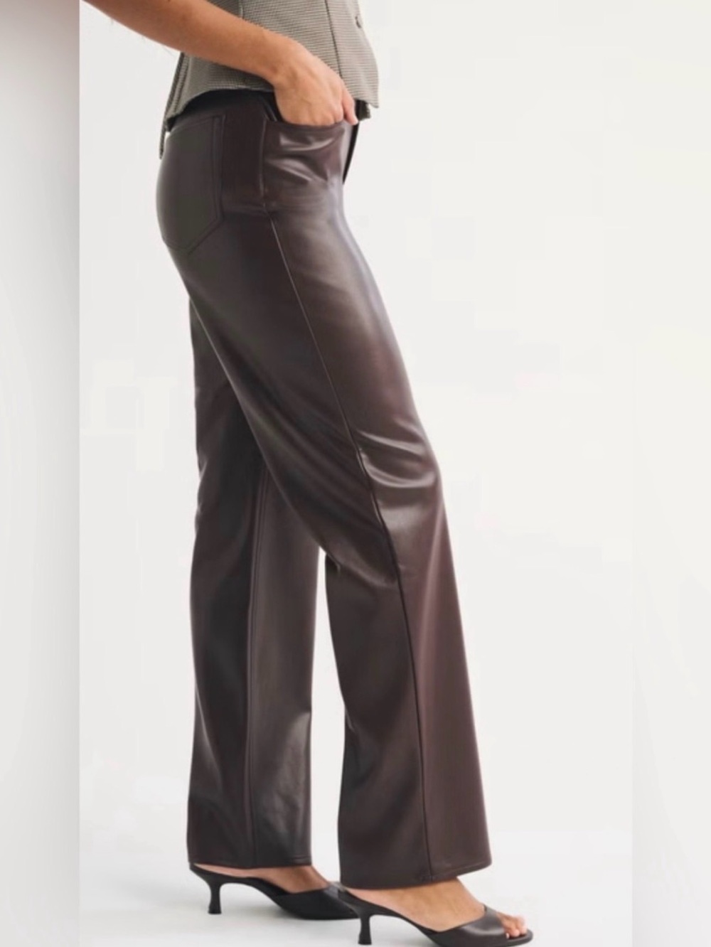 Abercrombie and Fitch Dark Brown Faux Leather 90’s Straight leg pants size 6L
